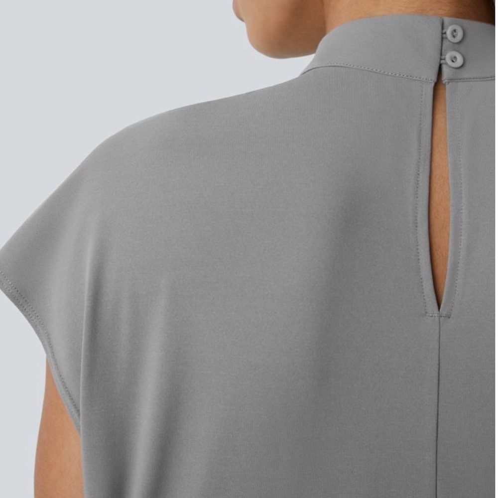 HALARA Women’s Stand Collar Back Cap Sleeve Work Blouse Gray XL - Picture 5 of 13